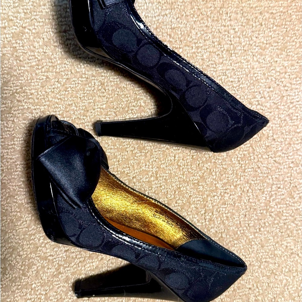 Coach Black Peep-Toe Heels with Bow
